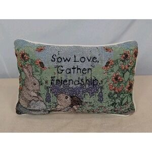VTG‎ Garden Tapestry Throw Pillow Sow Love Gather Friendship Floral Bunny Rabbit